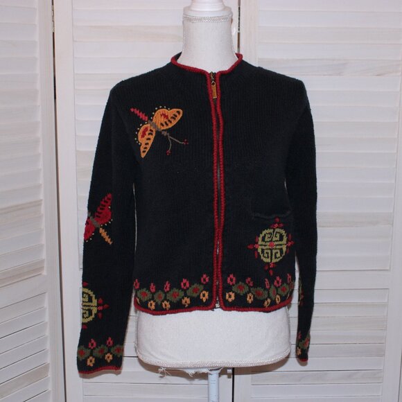 Vintage Planet Earth Imports Sweater Butterfly on Black Small - Picture 1 of 5